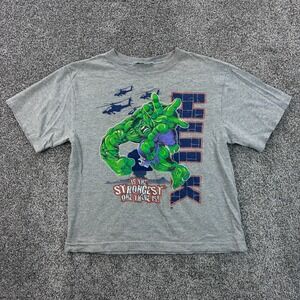 Vintage Y2K Marvel The Hulk Shirt Youth‎ Medium Gray Strongest There Is Smash